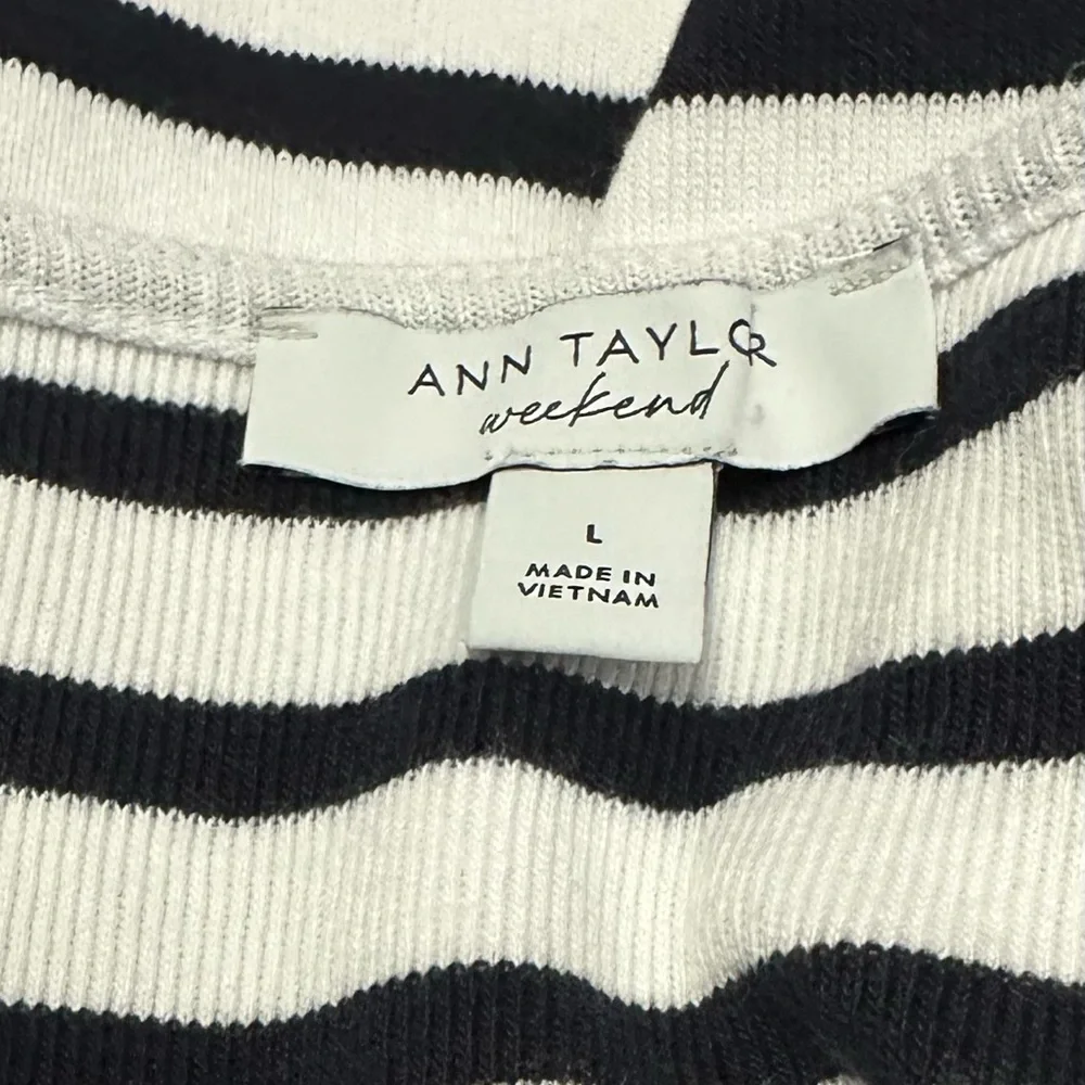 Ann Taylor Navy and White Striped Long Sleeve Tee - Picture 5 of 6